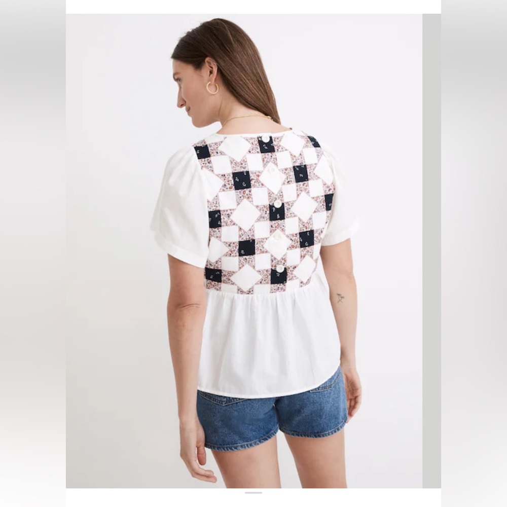 Madewell Flutter - Sleeve Peplum Top in Patchwork Quilted Patterned Blouse - Picture 3 of 11